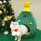 Christmas Cat Beds, Christmas Tree Cat Beds House, Portable Indoor Cat Igloo Xmas Bed Cave for Small Dogs and Small Animals, Green - Image 2