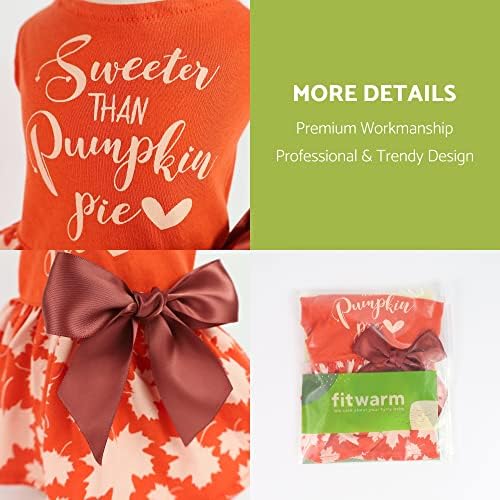 Fitwarm Thanksgiving Sweeter Than Pumpkin Pie Dog Dress 100% Cotton Puppy Costumes Pet Clothes Holiday Girl One-Piece Doggy Outfits Tank Top Vest Dresses Cat Apparel Orange Large - Image 5