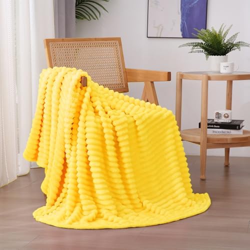Bright Yellow Fleece Throw Blanket 60”×80” for Couch Sofa Livingroom by linecooo
