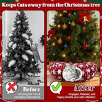 Christmas Cat Tunnel Tree Skirt – Warm Flannel Donut Tunnel Bed with Soft Cushion & Hanging Ball Toy, Peekaboo Cat Cave Under Tree for Indoor Cats to Prevent Christmas Tree Falling, Plaid Red - Image 4