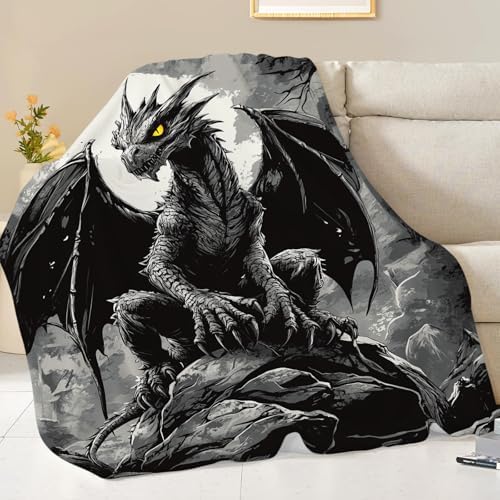 Black Dragon Blanket for Girls Women Boys Men Adults Kids Soft Cozy Fleece Cool Dragon Lovers Throw Blankets Gifts Warm Flannel Plush Lightweight Decor for Couch Bed Sofa 50"X40" - Image 6