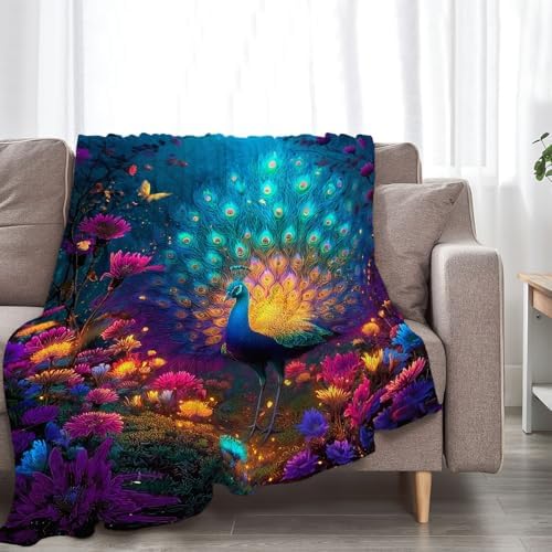 Fantasy Peacock Blanket Animal Throw Blankets Gifts for Girls Boys Kids Peacock Lover Soft Cozy Fleece Plush for Couch Sofa Bed 60"x50" - Image 4