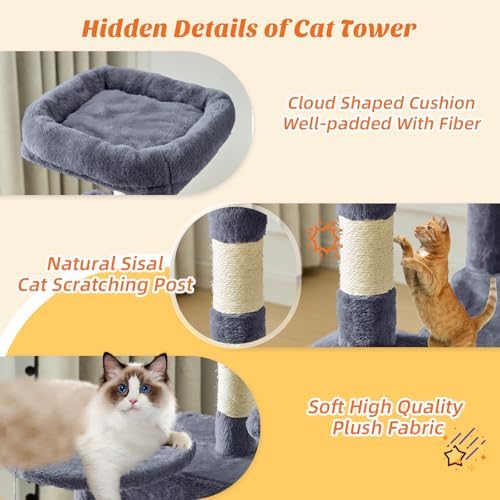 DUMOS 44 in Cat Tree Tower with Natural Sisal Scratching Posts - Image 4
