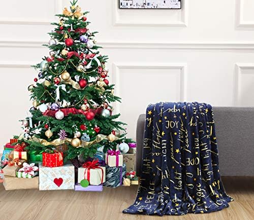 Elegant Comfort Luxury Velvet Super Soft Christmas Prints Fleece Blanket-Holiday Theme Home Décor Fuzzy Warm and Cozy Throws for Winter Bedding, Couch and Gift, 50 x 60 inch, Peace & Joy - Image 2