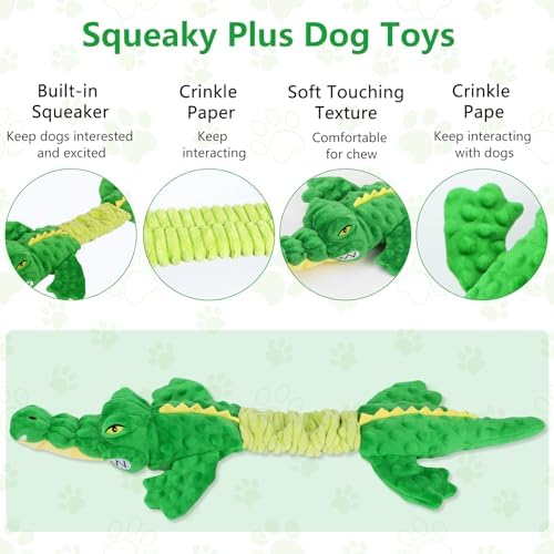 Letsmeet Large Squeaky Alligator Dog Toys, Interactive Puppy Toys with Crinkle Paper, Pull Tug of War Dog Toy, Plush Dog Chew Toys for Small, Medium, Large Breed - Image 2