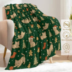 Cute Cat Christmas Decorative Throw Blanket, Kitten Gingerbread Tree Bell Print Decoration, Soft Flannel Winter Blankets for Couch Bed Sofa, Holiday Home Decor, Xmas Festival Gifts 60x80 Inch - Image 3
