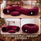 Christmas Tree Cat Tunnel 36 in Donut Bed, Burgundy, Velvet, Fluffy - Image 3