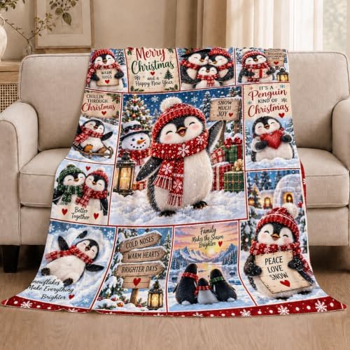 Penguin Christmas Throw Blanket Cute Snowflake Print Gifts 50''x60'' - Image 2