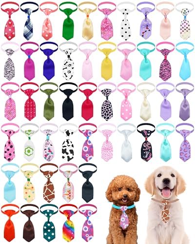 PET SHOW 50 Pack Small Dog Ties Bulk with Adjustable Collar Assorted Cute Neckties Puppy Bowties for Party Holiday Wedding Cats Neck Attachment Pet Grooming Accessories by PETSHOW