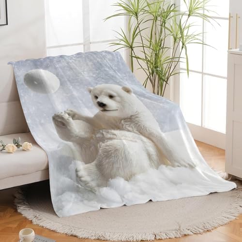 Polar Bear Blanket for Girls Women Boys Men Adults Kids Soft Cozy Fleece Cute White Bears Throw Blankets Gifts Warm Flannel Plush Lightweight Decorative for Couch Bed Sofa 60"X50" - Image 4