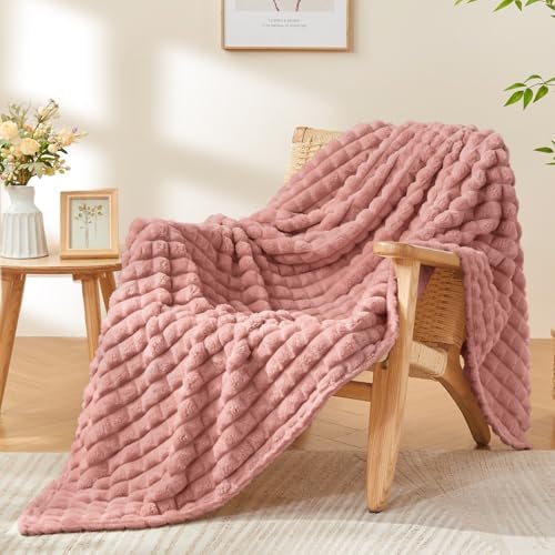 BEDELITE Dusty Pink Checked Fleece Twin Throw Blanket for Bed, 60x80 Inch by BEDELITE