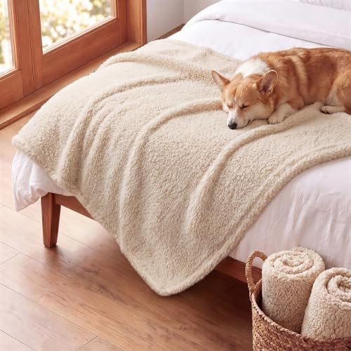 1 Pack 3 Calming Blankets Fluffy Premium Fleece Pet Blanket Soft Sherpa Throw for Dog Puppy Cat Beige Large (41" x31'') - Image 2