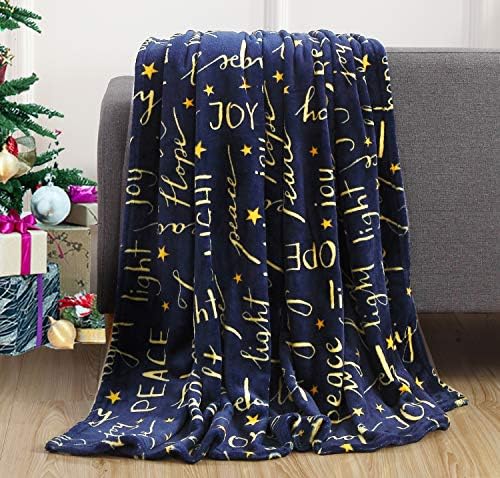 Elegant Comfort Luxury Velvet Super Soft Christmas Prints Fleece Blanket-Holiday Theme Home Décor Fuzzy Warm and Cozy Throws for Winter Bedding, Couch and Gift, 50 x 60 inch, Peace & Joy by ELEGANTCOMFORT