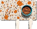Fall Pumpkin Dog Food & Water Mat, Paw Prints Autumn Pet Feeding Mat for Floor Non-Slip Waterproof, Super Absorbent Cat Bowl Mat, Easy to Clean Eco-Friendly Durable Pet Placemat,17" × 30" - Image 3