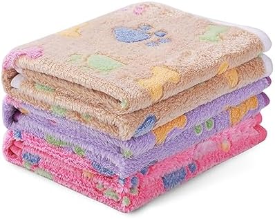 1 Pack 3 Blankets Super Soft Fluffy Cute Bone Pattern Pet Blanket Flannel Throw for Dog Puppy Cat Pink/Brown/Purple Medium by luciphia