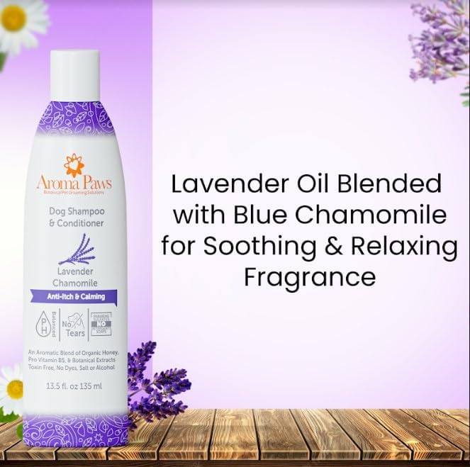 Anti-Itch & Calming Formula 2-in-1 Dog Shampoo & Conditioner - Lavender Chamomile, Tearless, Aroma Paws Sensitive Skin & Itch Relief, Sulfate & Paraben Free, Made in USA 13.5 oz