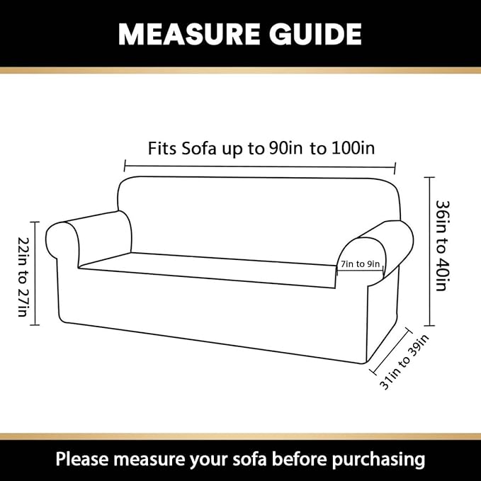 Stretch Sofa Cover Slipcover Couch Covers for 3 Cushion Couch Furniture Protector Sofa Covers with Non Slip Elastic Bottom Dogs Pet Friendly Fitted(Large Sofa 90"-100",Navy)