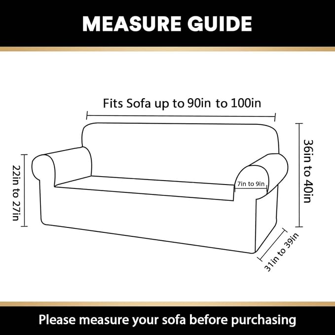 Stretch Sofa Cover Slipcover 1-Piece, Spandex Jacquard Fabric Universal Couch Cover for 3 Cushion, Washable Non Slip Sofa Cover, Pet Friendly (Large Sofa 90"-100",Caramel)