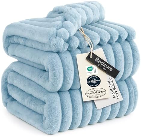 Bedsure Soft Cal King Size Blanket for Bed Light Blue 102"x96" by BEDSURE