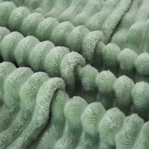 Sage Green Fleece Throw Blanket 108”×90” for Couch Sofa Livingroom - Image 4