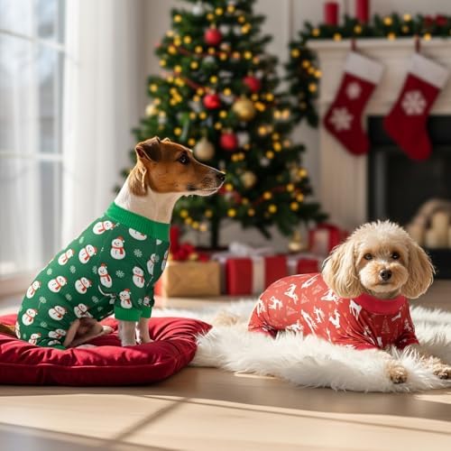 2-Pack Christmas Dog Pajamas Xmas Pet Pjs with Snowman Elk Patterns Christmas Dog Onesie Jumpsuits Jammies Clothes Stretchy Shirts Comfy Outfit Costume Apparel for Small Medium Large Dogs 3XL - Image 5