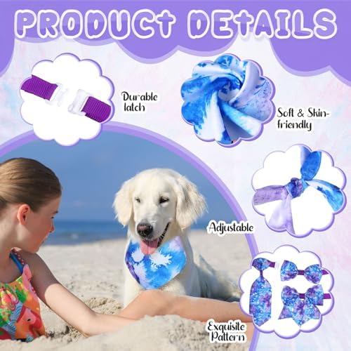 Reginary 120 Pcs Tie Dye Dog Bandanas Bulk Dog Bows Set Bow Ties Cat Scarf Colorful Washable Triangle Pet Kerchief Cute Bib for Summer Small Medium Large Pets Grooming Accessories Costume - Image 3