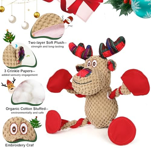 IOKHEIRA Christmas Dog Toys - Squeaky Dog for Small, Medium, and Large Dogs, Holiday Dog Toys with Organic Cotton, 5 Squeakers & Crinkle Papers, Soft Plush for Tug of War - Image 2