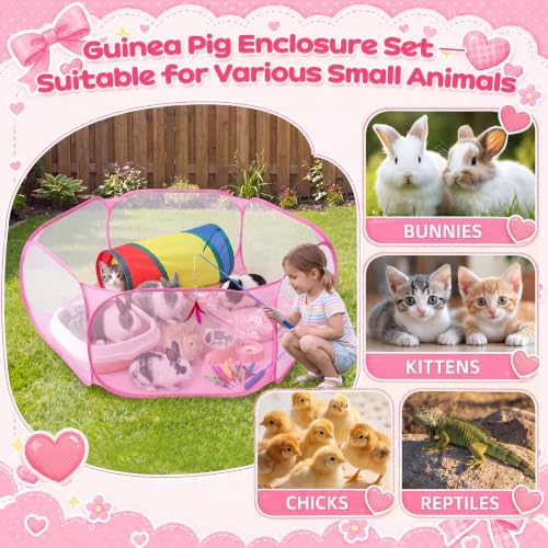 13 Pcs Kitten Starter Kit with Playpen Litter Box Feeder, Pink - Image 5