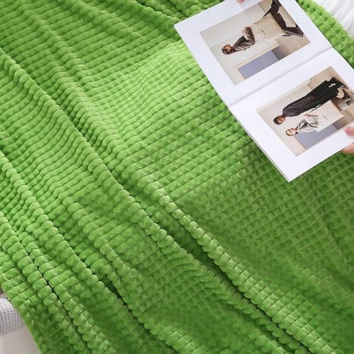 Puncuntex Fleece Throw Blanket Apple Green 60"×80" with Square Grid Design - Image 5