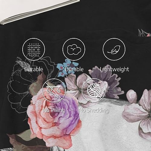 Sugar Skull Throw Blanket, Lightweight All Seasons Skull Flower Fleece Blanket for Women Girl, Black Warm Fuzzy Blanket for Bed Couch Sofa (40"x 50") - Image 3