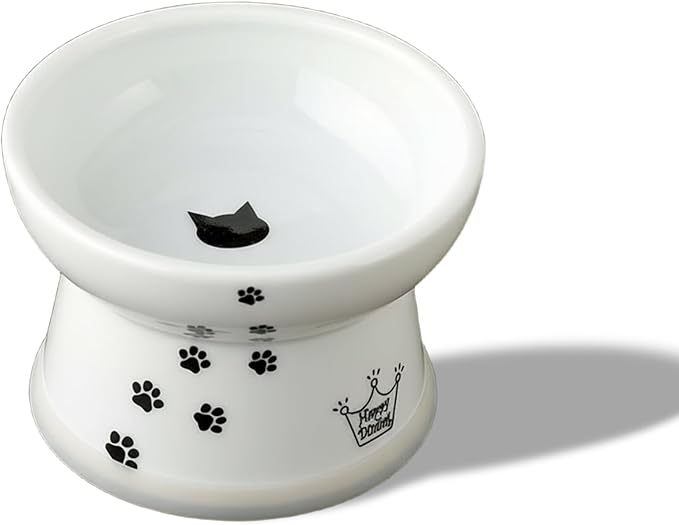Necoichi Ceramic Elevated Cat Food Bowl, Whisker-Friendly (Cats, Regular)