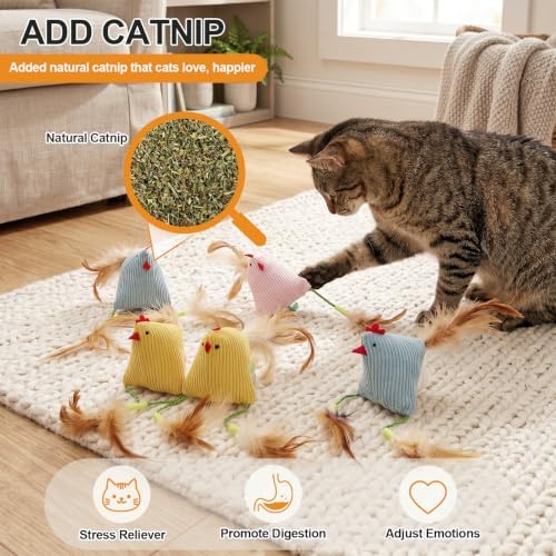 Corduroy Chick Cat Toys Catnip Feather Toys for Indoor Kittens - Image 4