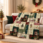 Neasow Vintage Christmas Throw Blanket, Retro Patchwork Grid Design Soft Fuzzy Cozy Flannel Blanket Gift for Family and Friends Home Sofa Couch Chair Decorative 50x60 Inch - Image 6