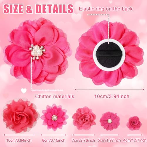 Hoteam 50 Pcs Dog Collar Flowers Bows Accessories, Rose Red - Image 2