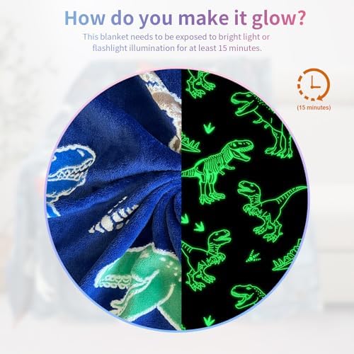 COMFAR Dinosaur Blanket for Boys, Dinosaur Glow in The Dark Blanket for Kids/Toddler/Baby, Soft Fleece Blankets and Throw, Birthday 50"x 60" - Image 3