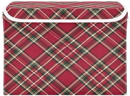 Bolaz Classic Tartan Pattern Storage Bins with Lids and Handles, Storage Box Basket with Cover Collapsible Organizer Containers for Home Closet, Shelves - Image 2