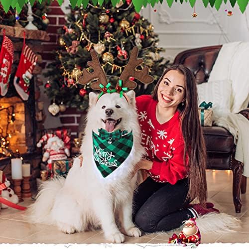 Frienda 6 Pcs Dog Christmas Reindeer Antler Bandana,Cute Style,Red, Green - Image 6