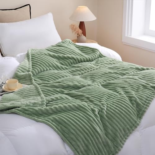 Sage Green Fleece Throw Blanket 50”×60” for Couch Sofa Livingroom - Image 4