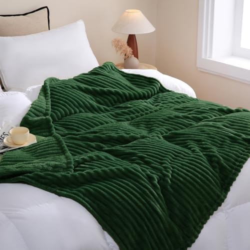 Green Fleece Throw Blanket 90”×90” for Couch Sofa Livingroom by linecooo
