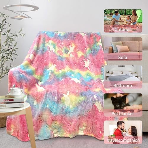 COMFAR Unicorn Blanket for Girls, Glow in The Dark Blankets for Kids, Personalized Blankets for Baby/Toddler, Unicorns Gifts for Girls Age 1-12, Soft Fleece Blanket 50"x 60" - Image 7