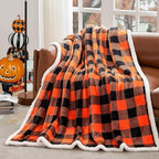 Touchat Halloween Blanket Twin Size 60" X 70"，Fall Autumn Harvest Sherpa Fuzzy Fluffy Soft Cozy Blankets, Fleece Flannel Plush Microfiber Throw for Couch Bed Sofa, Halloween Decor (Orange) - Image 2