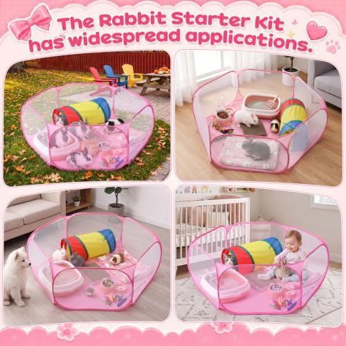 13 Pcs Kitten Starter Kit with Playpen Litter Box Feeder, Pink - Image 6
