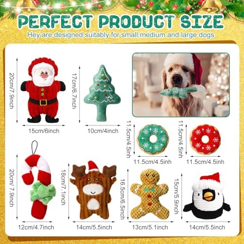 8 Pack Christmas Dog Toys Durable Squeaky Dog Toys for Puppy Christmas Interactive Stuffed Animal Plush Chew Toys with Squeaker for Small Medium Large Dogs Teeth Cleaning - Image 2