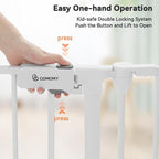 COMOMY 127.8" Extra Wide Baby Gate, Dog Gate for House Stairs Doorways | Auto Close Pet Gate with Door Walk Through, 5 Metal Panels, Hardware Mounted Baby Fence Indoor Outdoor(30" Tall,White)
