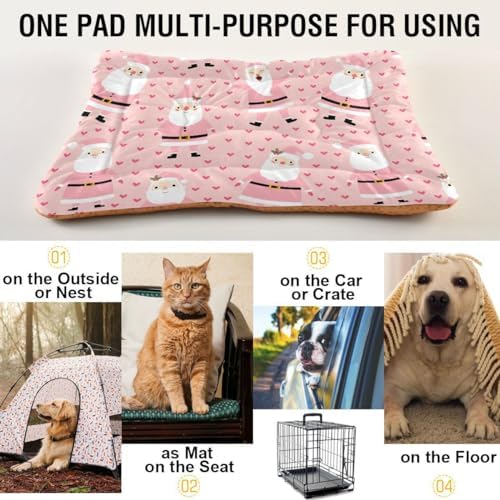 Dog Bed Mat Christmas Pink Santa Washable Anti Slip Bottom Comfy Kennel Pad Cat Crate Mat Dog Pet Pad 18 x 24 Inches - Image 5