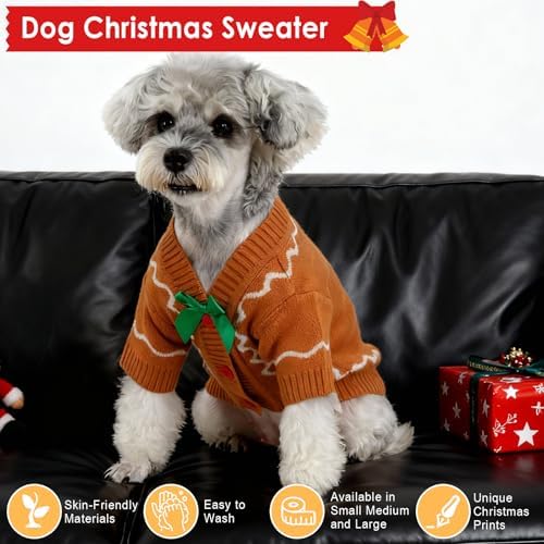 Dog Christmas Sweater Red Plaid Cardigans Dog Christmas Outfit Soft Warm Knitted Pet Clothes Cold Weather Puppy Clothes for Small Medium Large Dogs Cats - Image 6