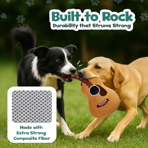 PUPROAR Guitar Dog Toy, Funny Plush Squeaky Puppy Gift, A Birthday Dog Toy & Unique Present for Small, Medium & Large Breeds - Image 4