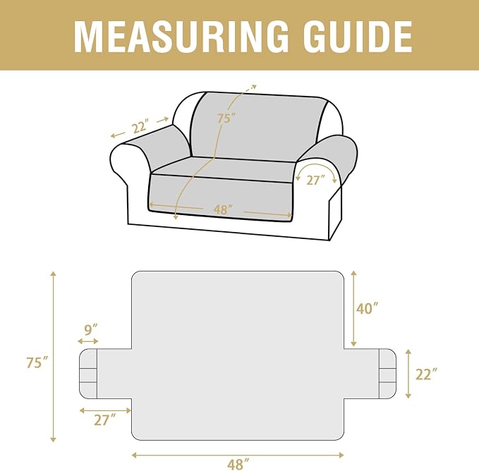 H.VERSAILTEX 100% Waterproof Loveseat Covers for 2 Cushion Couch Modern Sofa Covers Waterproof and Washable Thick Soft Couch Cover for Dogs with Elastic Straps (Loveseat, Grey/Beige)