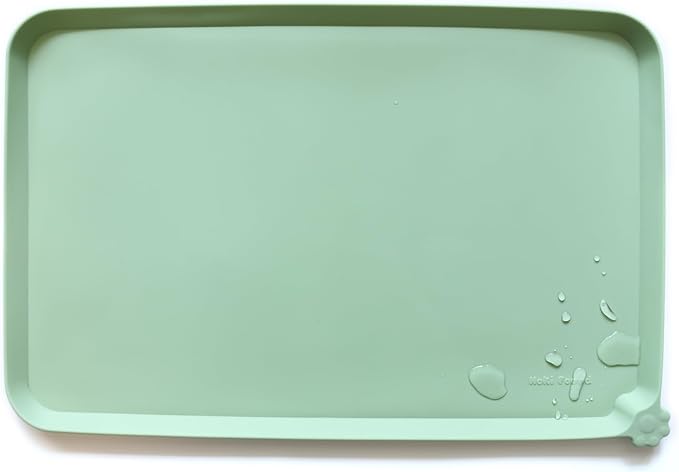 Hoki Found Large Silicone Pet Food Mats Tray - Non Slip Dog Cat Bowl Mats Placemat - Pet Feeding Mat - Waterproof Dog Cat Food Mats -Pet Water Mats for Floors - Jade