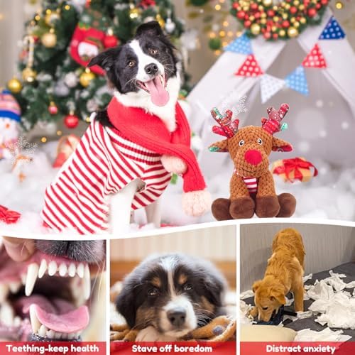 Christmas Dog Toys, Squeaky Dog Toys with Crinkle Paper, Interactive Plush Puppy Chew Toys, Cute Reindeer Dog Funny Toys, Dog Gifts for Small, Medium, Large Breed - Image 4